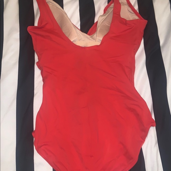 Fire Red Rouched One Piece Swimsuit - Picture 2 of 3